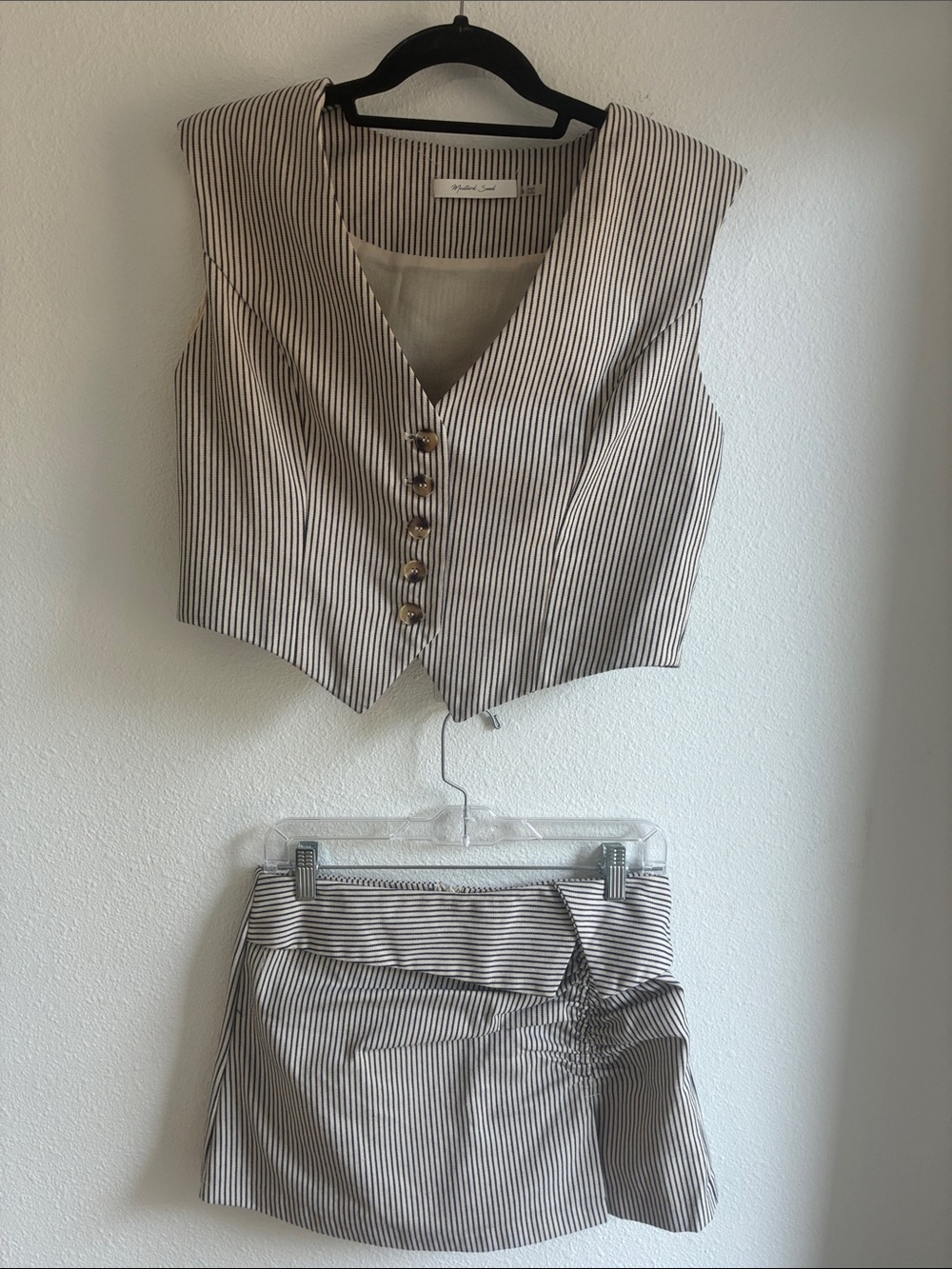 Mustard Seed Cream and Navy Striped Vest & Mini Skort Set